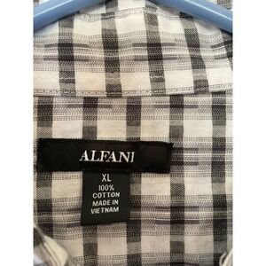 Alfani Mens XL 100% cotton Black White Checkered Long Sleeve Button Down Shirt